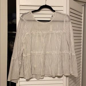 Madewell White Sheer Linen Longsleeve Flowy Blouse